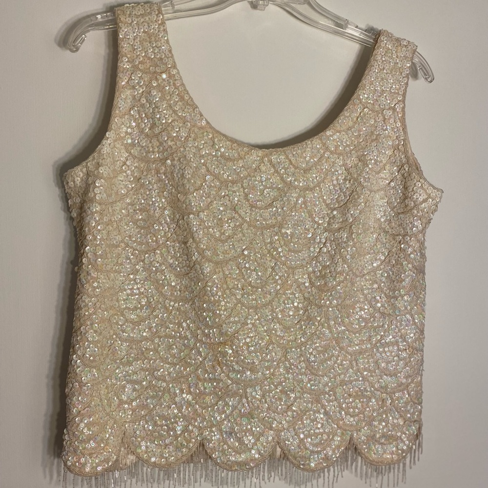 Vintage white (cream) scoop neck sleeveless sequined top circa mid-1960’s